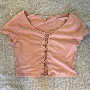 Charlotte Russe Blush Pink Short Sleeve Crop-Top Size Medium